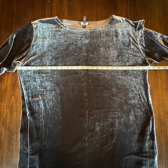 Eileen Fisher Charcoal Gray Silk Blend Velvet Dress, Pockets, Size Large - Picture 12 of 12